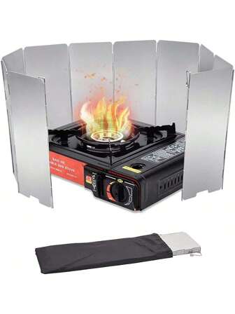 8/10/12/14/16 piezas Pantalla cortavientos para estufa de camping, pantalla cortavientos para estufa de camping al aire libre, protector de estufa, pantalla cortavientos súper ligera y plegable de aleación de aluminio con bolsa, ideal para barbacoa al aire libre