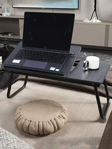 1pcs Extra Large Portable Laptop Bedside Table Folding Table, Computer Table - Multi-Function Tray Stand with Cup Holder, Stable, Durable, Foldable Great for Eating, Reading and Writing, Folding Laptop Table with Wood Fiberboard, Multi-Function Mattress with Storage Bag Portable Office - 黑色 - 查看 4