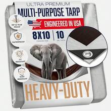 10x10 Heavy Duty Tarp, 10 Mil Thick, High Durability, Tear & Fade Resistant, UV Treated, Grommets Every 18 Inches (10' X '10') - 8X10 - View 2
