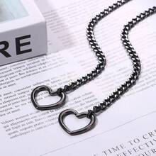 Womens Heart O Ring Slip Cuban Chain Choker Necklace Stainless Steel Lariat Y Collar Punk Jewelry - 槍黑色 - 查看 4
