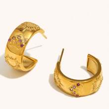 奢华浮雕星月图案锆石镶嵌耳环和手链套装 - A - 查看 9