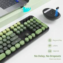 Wireless Keyboard And Mouse Set, Cute Keyboard And Mouse Combo, Full Size Typewriter Keyboard With Number Pad, Colorful Keyboard With Round Keycaps For Windows PC Laptop - Dark Green - View 3