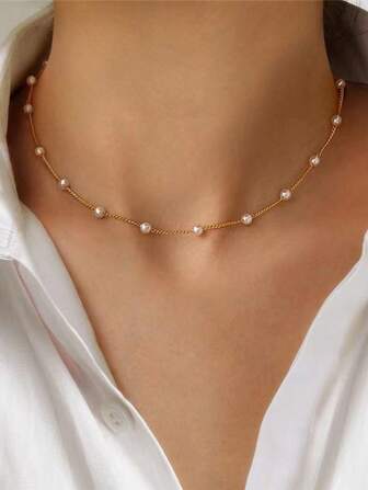 1 pieza Nuevo collar de perlas de moda, collar gargantilla minimalista