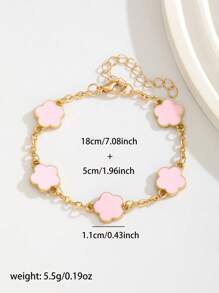 1 件优雅时尚金属复古派对幸运五瓣花手链，适合女孩男孩夏季旅行度假日常佩戴节日生日礼物返校 - 彩色 - 查看 6