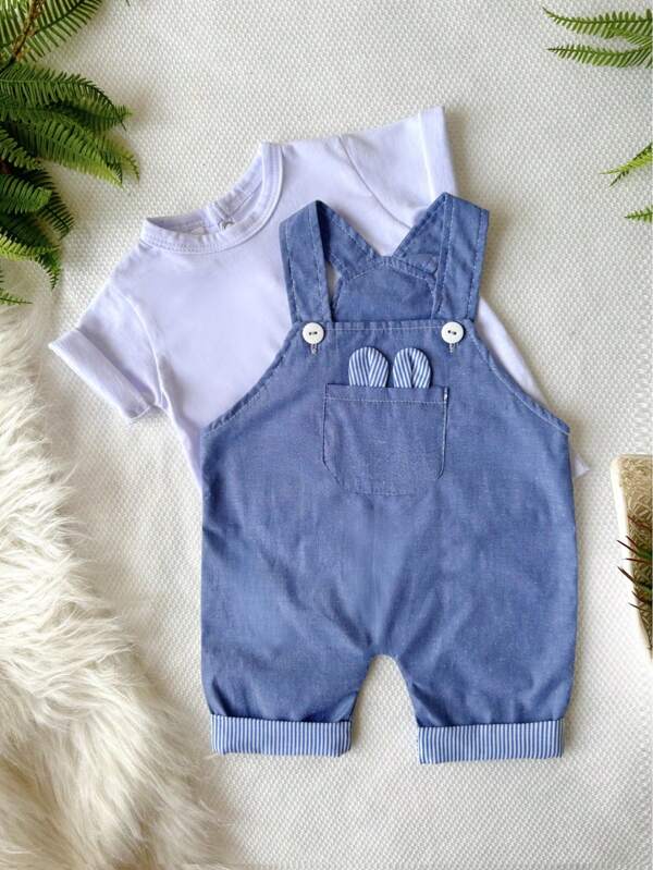 Nika Baby Jardineira bebê com camisa branca 0 a 3 meses