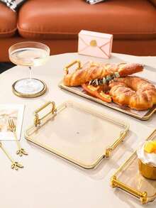 1 件现代双隔间设计托盘，带双手柄，厨房服务托盘