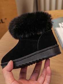 1 par de botas de tobillo para niños con suela blanda, antideslizante y forro térmico, de estilo simple y de moda con puntera redonda, botas de nieve casuales y versátiles adecuadas para el invierno - Negro - Ver 7