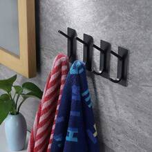 Timotech Ganchos Adhesivos para Pared, Ganchos de Baño, Gancho para Toallas, Ganchos Adhesivos de Pared para Toallas, Abrigo,, Toallas para Baño, Cocina, 4 unidades de Acero Inoxidable. (Negro) - Negro - Ver 1