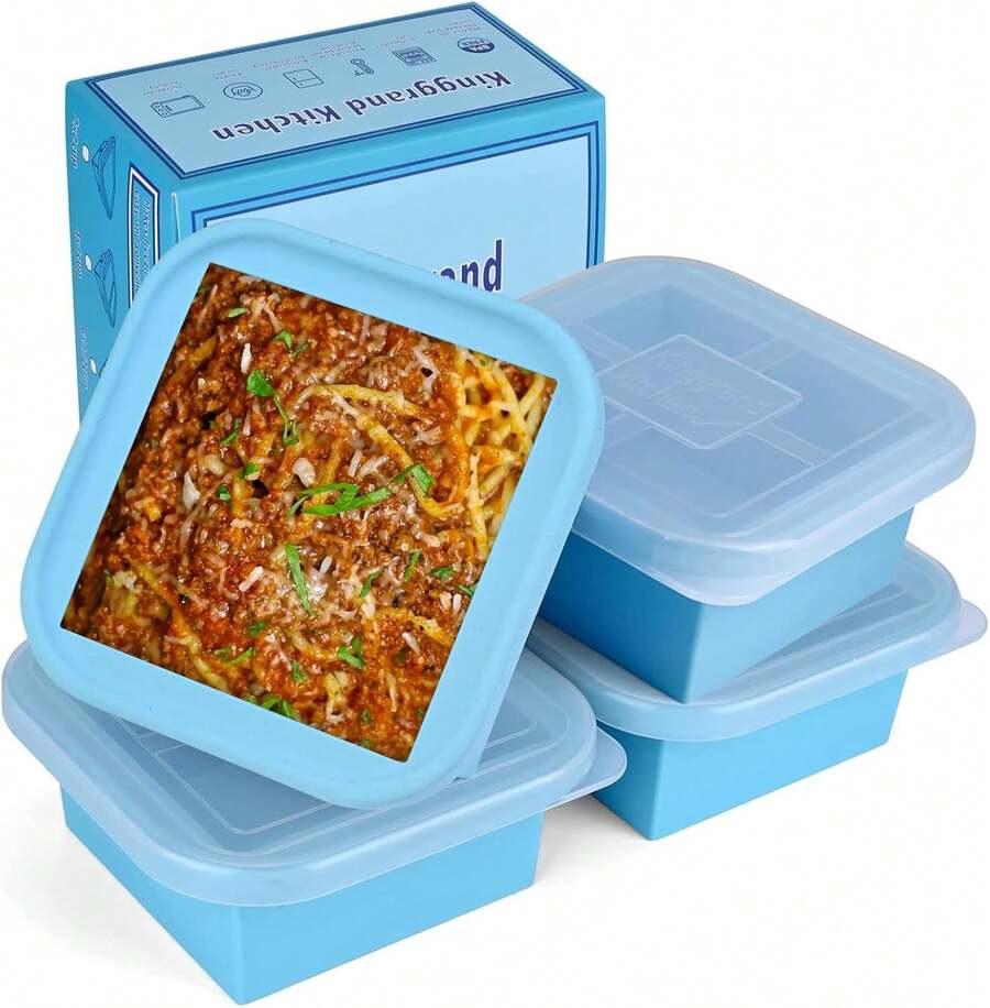 2 Cup Silicone Freezer Trays With Lid 4 Pack Silicone Freezer Molds Soup Freezer Containers Make 4 Perfect Soups, Broths, Stews, Sauces, Curries,9831733 - 薑色 - 查看 1