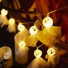 1 个 1.5M10LED/3M20LED 万圣节电池盒灯串，不含电池，具有南瓜、鬼、鬼眼、骷髅头等多种组合。万圣节装饰，适用于派对、房间和节日装饰万圣节装饰灯家居装饰派对装饰万圣节装饰房间装饰万圣节花园装饰礼物仙女 - 萬聖節燈串 - 查看 3