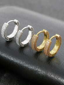 1 Pair Fashionable Full Rhinestone Hoop Earrings, Versatile For Men And Women, Stainless Steel Gold Color Earrings Suitable For Daily Wear