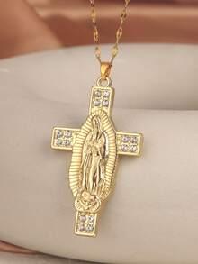 1件经典不锈钢圣母玛利亚吊坠项链，女士时尚首饰，周年纪念、生日派对、母亲节礼物