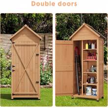 mteryoing 63"/70" Large Outdoor Wooden Storage Shed - Waterproof Vertical Garden Tool Cabinet With 3 Adjustable Shelves, Lockable Door & Roof Storage | Heavy-Duty, Space-Saving For Patio, Yard, Lawn, Backyard - 63.23x27.56x17.72 inches - 查看 5