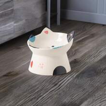 Cute Ceramic Raised Cat Bowls Elevated Design, 15° Tilted FeederProtect Cat's Spine A.Nti Vomiting Blow For Flat Faced Cats, Kitten Small Dogs,Raise Tilted Cat Food Bowld Pet Dishes(Black) - 黑色 - 查看 9