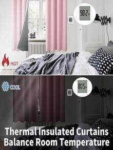 1pc Blackout Curtain, Heat Insulation & UV Protection, Punched Hole Design, Suitable For Living Room, Bedroom, Darkens Room In Power Outage, Autumn/Winter (100g Fabric Weight) - Pink - View 4