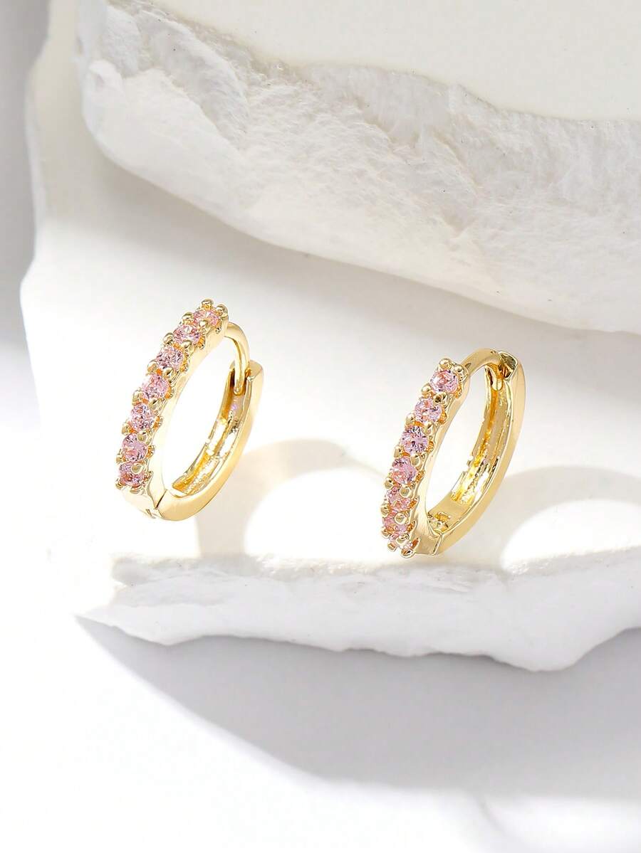 1对锆石铜迷你耳环，金属质感，优雅气质，简约设计，适合日常佩戴 - 白色 - 查看 1