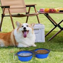 2 em 1 Comedouro Portátil Dobrável para Pets, Tigelas de Água Dobráveis de Silicone para Cachorro, Recipiente de Ração para Cachorro e Gato, Acessórios para Animais de Estimação, Utensílios para Cachorro, Utensílios para Filhote, Tigelas para Gato, Alimentação de Filhote, para Viagens, Caminhadas, Acampamento