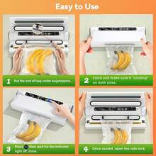 Food Storage Vacuum Sealer Machine, 75KPA Strong Suction, Dry/Wet Modes, 20 Vacuum Seal Bags for Food, Digital Countdown Timer, Compact Lightweight, Ideal for Home Kitchen Use - Blanco - Ver 3