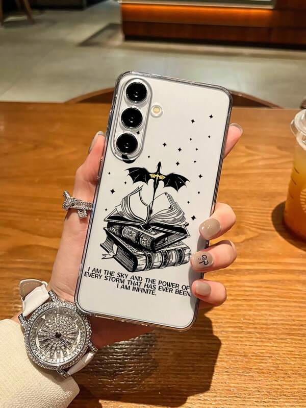 1pc Moon & Bat Transparent Cartoon Creative Phone Case, Design Compatible With Samsung S24/23/22/21 Ultra, A55/54/53/52/51, Halloween