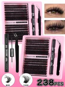 280 Clusters DIY Eyelash Extension Kit - Fluffy Russian30D+40D+50D+60D+80D+100D DD Curl, Mixed Lengths 10-16mm, 0.07mm Thickness, Waterproof Faux Mink Lashes With Tweezers & Bond/Seal Glue, Beginner-Friendly Reusable Set Lash Clusters Kit, Lashes, Eyelashes, Fake Lashes
