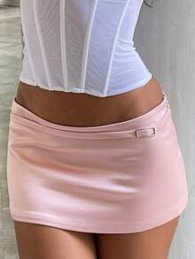 Women Y2k Mini Skirt Low Rise Casual Stretch Bodycon Short Skirt Casual Elastic Waist Tight Pencil Skirt Cute Going Out Sexy Micro Skirts Summer Club Streetwear Aesthetic Clothes Outfit - 粉色 - 查看 1