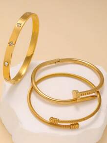 3 Stück 18 Karat vergoldete Edelstahl Glücksklee Armbänder, geeignet für modische Edelstahl Blumen Armbänder, mit kubischem Zirkonia besetzt, wasserdicht, europäischer Stil Damenschmuck für Handgelenk, Lässig, Hochzeit, Party, Valentinstag Geschenk, Mutter, Muttertag, Sommer Geschenk für Frauen
