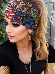 发带女式吸汗带 1 件几何图案波西米亚针织头带，四季发饰时尚发带秋季配饰