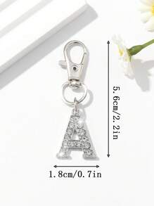 1pc Fashion European & American Unisex Minimalist Cute 26 English Letter Shaped Keychain Pendant Accessory, Embedded With Rhinestones, Suitable For Men & Women Car Keys, Bags, Decoration And Holiday Gifts - Silver - View 4
