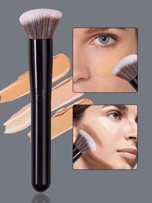 1pc Black Wooden Handle Angled Blush Brush, Soft Fiber Hair Wooden Handle Foundation Brush Contour Brush Multi-Use, Precisely Fits Facial Contours, Easy To Create Flawless Makeup Base - Black - View 3