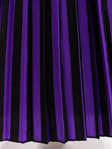 Girls' Striped Dress Set, Halloween Carnival COS Campus Style Costume, Gothic Style Black & Purple Dress With Jacket - Purple - View 7