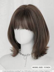 12 英寸棕色短鲍勃卷发假发，适合女士 - 适度时尚卷发假发，带刘海，柔软丝滑，耐热合成纤维假发，适合日常使用，非常适合节日音乐节庆祝活动、樱花庆典、毕业礼物和送给朋友的礼物假发配件 - 棕色 - 查看 4