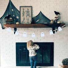 1 Set Halloween Ghost Garland, Cute Style + White Wooden Color, Hanging Decoration, Suitable For Autumn Holiday Decor