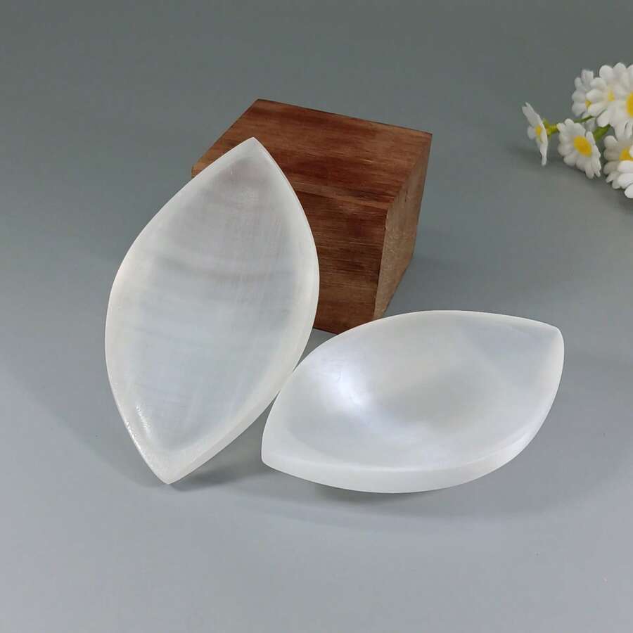1 chiếc bát lăng trụ selenite trong mờ tự nhiên của Ma-rốc, bát selenite nhiều mặt lăng trụ, đồ trang trí đựng bát đựng vòng tay bằng đá thô, đồ trang trí nhà cửa, quà tặng ngày lễ - Selenit - Xem 1