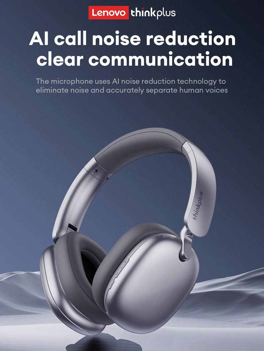 Lenovo 联想 TH60 蓝牙耳机，配备 ANC 智能降噪、5.4 环绕声、高品质音频、低延迟、长电池寿命、清晰通话，适用于音乐、游戏、智能手机和电脑，有线/无线连接 - 灰色 - 查看 1