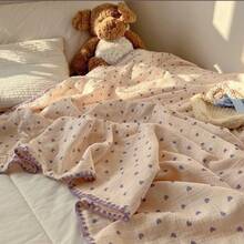 Kids Blankets - Manta de algodón plisado de clase A con corazón púrpura - Ver 1