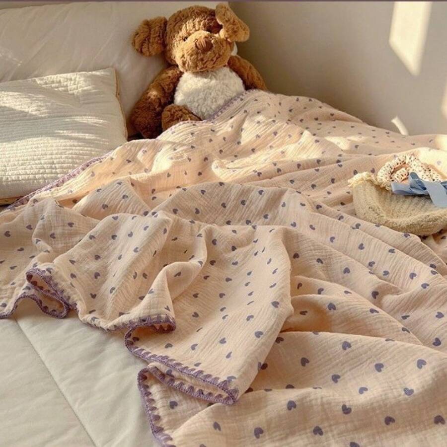 Kids Blankets - Manta de algodón plisado de clase A con corazón púrpura - Ver 1