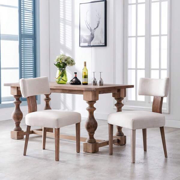 chairus Chaises de salle à manger en lin chairus, lot de 2, chaises de cuisine rembourrées en bois pour salon, chambre, chaises d'appoint, sans accoudoirs (beige)