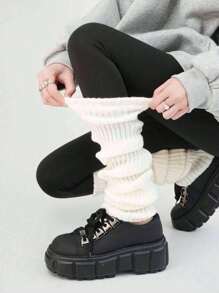 半双装女士大象罗纹针织长腿套，舒适学院风，过膝长款，适合各种日常穿着，温暖舒适