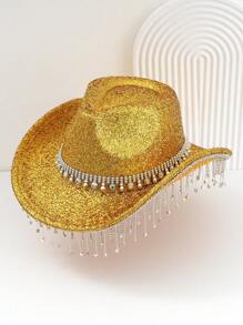 1 件金属闪亮纯色牛仔帽，3D 彩色水钻镶嵌腰带扣帽，搭配闪亮流苏，适合女孩，复古，花卉，朋克风格宽边帽，街头时尚，优雅美学，晚宴必备品，适合生日派对、西部主题活动、聚会、角色扮演、毕业典礼、化妆舞会、节日、婚礼、生日庆祝、音乐节、成人礼 - 寶石 - 查看 14