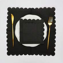 20pcs/40pcs/100pcs Black Cocktail Napkins Black Scalloped Paper Napkins Scalloped Bar Napkin Floral Shaped Beverage Dessert Napkin For Birthday Coffee Bar Kitchen Wedding Birthday Halloween Table Decorations