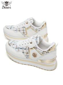 女士透气运动鞋、轻便跑鞋、百搭拼接设计休闲健身运动鞋 - 白色 - 查看 5