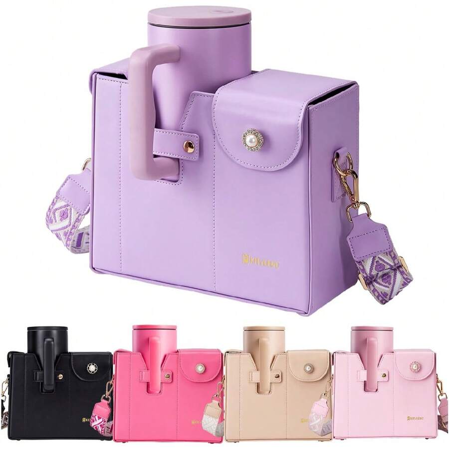 Water Bottle Holder, Water Bottle Carrier Bag, Outdoor Portable Crossbody Water Cup Storage Bag, Water Cup Carrier, Tumbler Cup Holder Purse - 紫色 - 查看 1