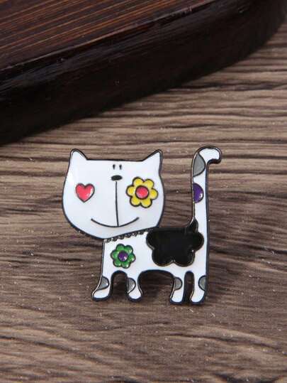 1pc Fashionable Cartoon Enamel Cat Brooch, Animal Lapel Pin Decoration For Women Suit Accessory