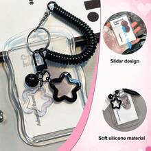 1Pcs Cute Photocard Holder Keychain Kpop Photo Card Holder Wave Photocard Keychain Transparent Pc Holder Photocards Holder Bus Student Card Photo Protector - 1 - 查看 5