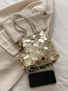 1 pezzo Borsa a tracolla da donna leggera e resistente con glitter, ampia capacità, borsa a secchiello versatile e alla moda adatta per feste, viaggi, serate