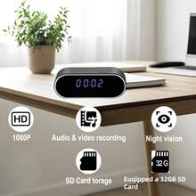 2-In-1 Miniature Camera, Mini Wireless Alarm Clock Camera, 120° 1080P HD Miniature Camera, Loop Recording, Supports Remote Motion Detection And Night Vision Functions As Well As Remote Monitoring. (Equipped With A 32 GB Or 16 GB Memory Card) - Video Recorder + 32 Memory Cards - View 2