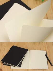 加厚复古牛皮纸 A5 黑色卡片纸空白笔记本，适合学生、办公文具、笔记、草稿本等 - 返校季/毕业季礼物，用于学校用品，返校 - 黑色 - 查看 9