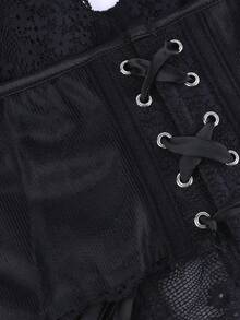 Top corset, corsé con encaje, tirantes de cinta, prenda moldeadora tipo bodice, ajuste ceñido y camiseta ajustada para mujer, para fiestas, bailes, sin tirantes - Negro - Ver 7