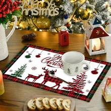 1 Stück/4 Stücke/6 Stücke/300 Stücke Tischsets mit Weihnachtsthema, Tischsets mit kariertem Rentier-Design, hergestellt aus Polyester, geeignet für Weihnachtsfamilienfeiern, Restaurants, Wohnzimmertisch-Dekoration, Innen- und Außen-Esszimmertisch-Dekoration, Weihnachtsparty-Restauranttisch-Requisiten, geeignet für Alltag, Feiertage, Partys, Geburtstage, Hochzeiten, Abendessen, Küche und Heimdekoration, Weihnachtsdekorationen, Küche und Zuhause, Tischsets, Mittelpunkt-Dekoration, Herbstdekoration - Roter und grüner Elch - Übersicht 2