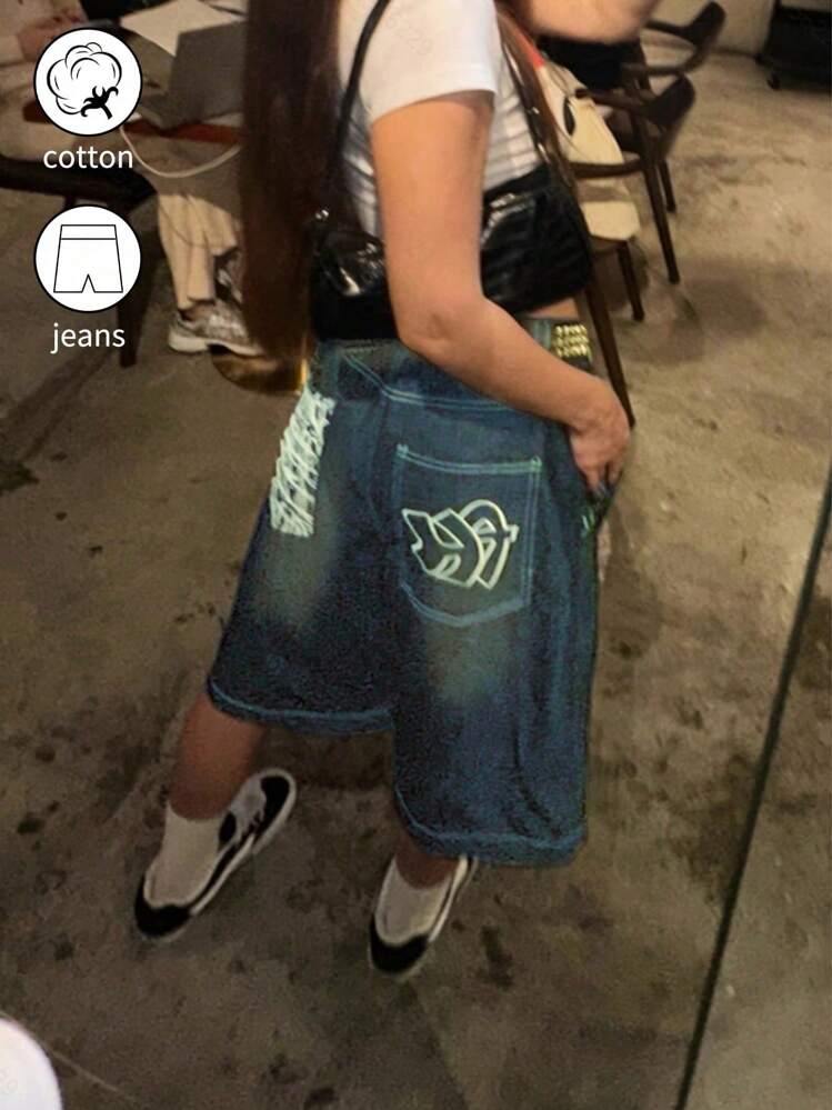 Pantalones cortos casuales sueltos para mujer con bolsillo trasero y diseño estampado